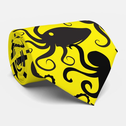 Cravate Motif octopus.w BYellow BG (Roulé)