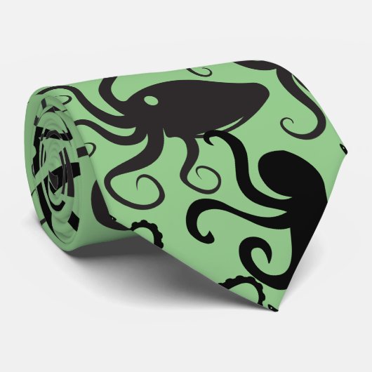 Cravate Motif octopus.w LGreen BG (Roulé)