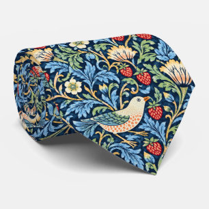 Cravate Motif Oiseau Vintage, Fraise et Fleur
