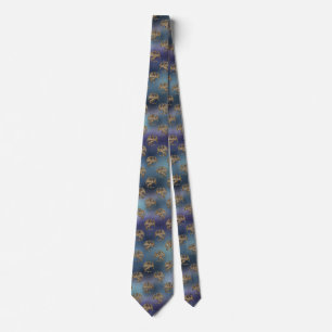 Cravate Motif Ombre violet et bleu avec dragons d'or