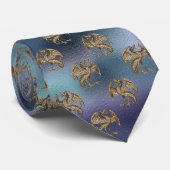 Cravate Motif Ombre violet et bleu avec dragons d'or (Roulé)