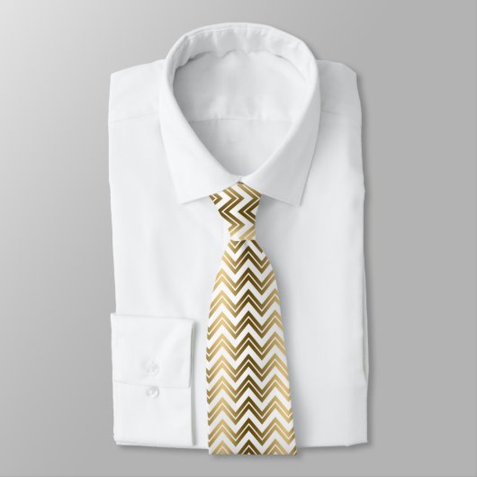 Cravate Motif or et blanc Chevron Zigzag (Attaché)