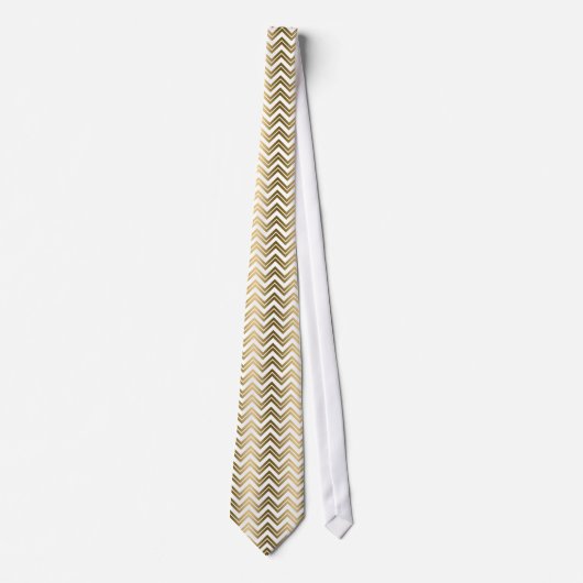 Cravate Motif or et blanc Chevron Zigzag (Devant)