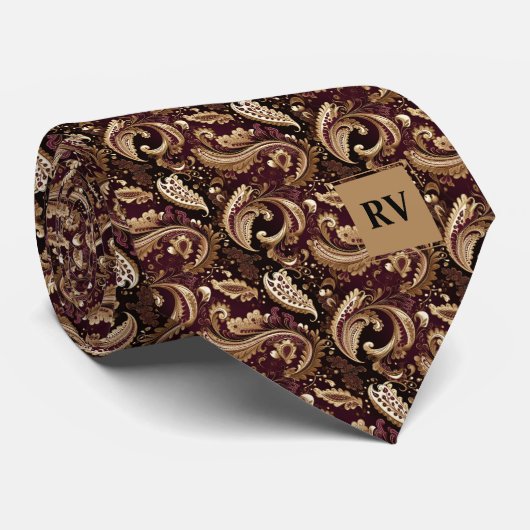 Cravate Motif or et Brown Floral Paisley (Roulé)