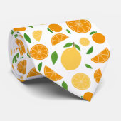 Cravate Motif orange et citron blanc (Roulé)