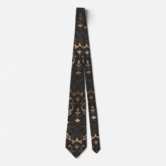 Cravate Motif oriental - cuir et or noirs (Devant)