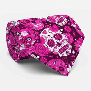 Cravate Motif ornemental floral de crâne en sucre rose