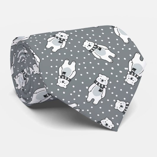 Cravate Motif ours polaire mignon enneigé (Roulé)