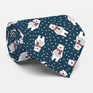 Cravate Motif ours polaire neige mignon bleu