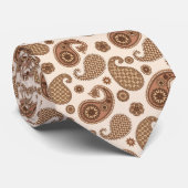 Cravate Motif Paisley, Chocolat Brown et Tan sur Beige (Roulé)