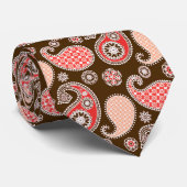 Cravate Motif Paisley, corail et chocolat (Roulé)