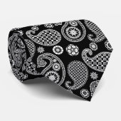 Cravate Motif Paisley, noir et blanc (Roulé)