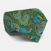 Cravate Motif Paisley Paon Vert (Roulé)