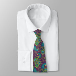 Cravate Motif Paisley Paon Violet