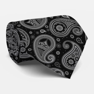 Cravate motif paisley vintage noir et blanc