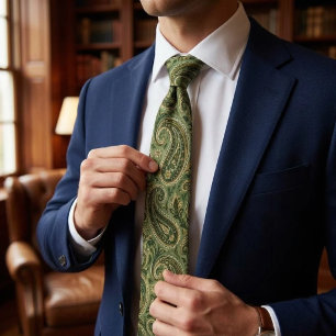 Cravate Motif Paisley Vintage Olive Vert Sauge