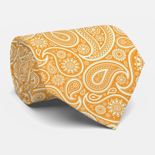 Cravate Motif Paisley Vintage orange et blanc (Roulé)
