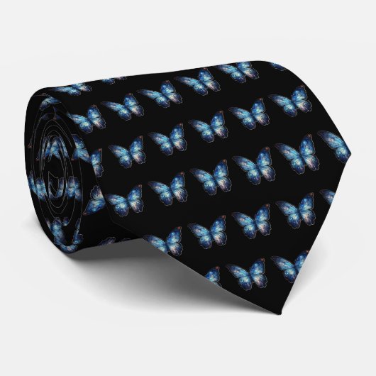 Cravate Motif papillon bleu noir (Roulé)