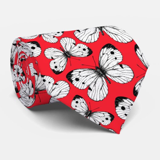 Cravate Motif papillon de chou sur rouge (Roulé)
