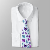 Cravate Motif papillon violet, bleu et rose (Attaché)