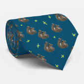 Cravate motif paresseux sur bleu (Roulé)
