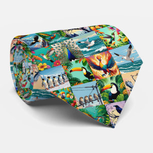 Cravate Motif patchwork d'oiseaux