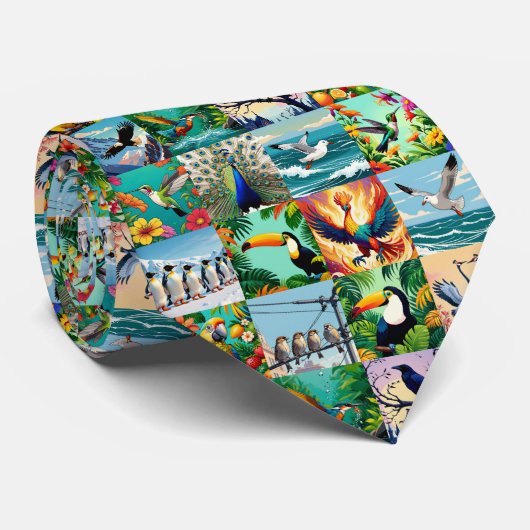 Cravate Motif patchwork d'oiseaux (Roulé)