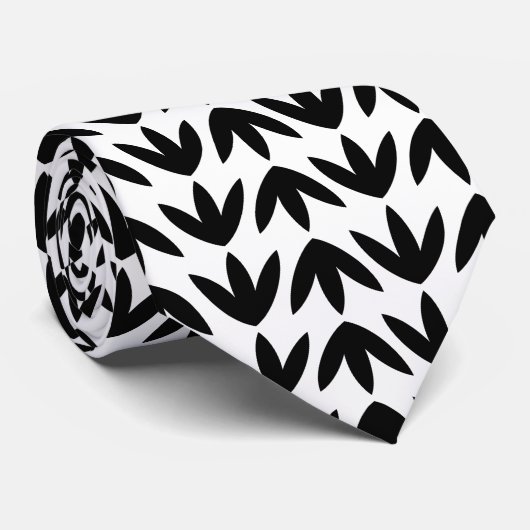 Cravate Motif Pieds d'Oiseau Noir sur Fond Blanc (Roulé)