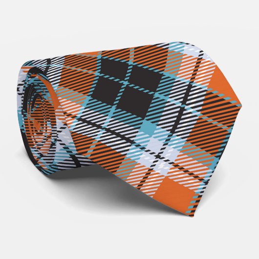 Cravate Motif Plaid Bleu Orange Automne (Roulé)