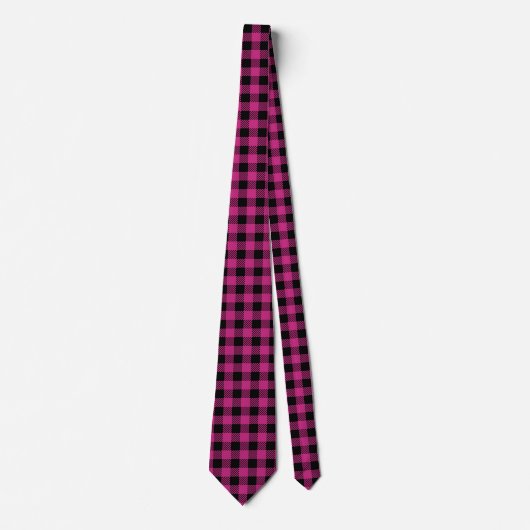 Cravate Motif Plaid Buffalo rose et noir (Devant)
