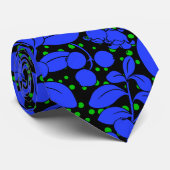 Cravate motif plante A09.blue b BG noir (Roulé)