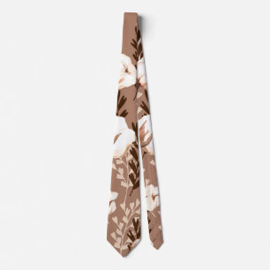 Cravate Motif Plante en coton Brown