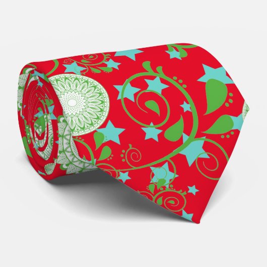 Cravate Motif plante vert rétro.b Rouge BG (Roulé)