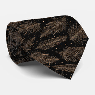 Cravate Motif plume vintage noir beige