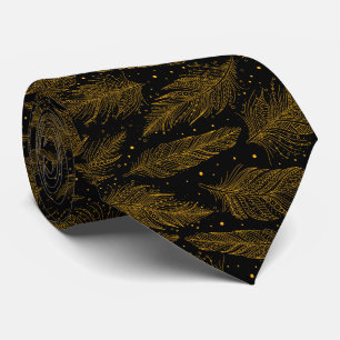 Cravate Motif plume vintage noir doré