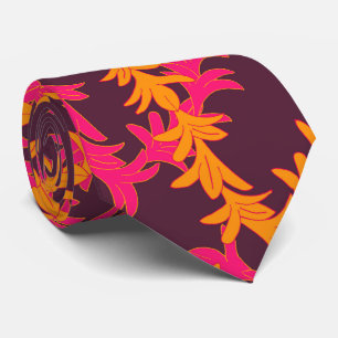 Cravate Motif Plumeria rose Orange Mariage