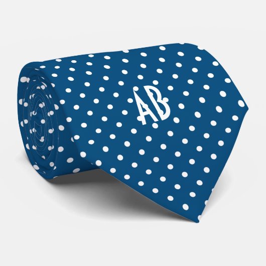 Cravate Motif pois avec Monogramme (bleu foncé) (Roulé)