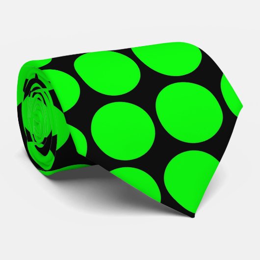 Cravate Motif Pois vert sur noir (Roulé)