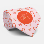 Cravate Motif preppy - Coeurs rose et rouge + initial (Roulé)