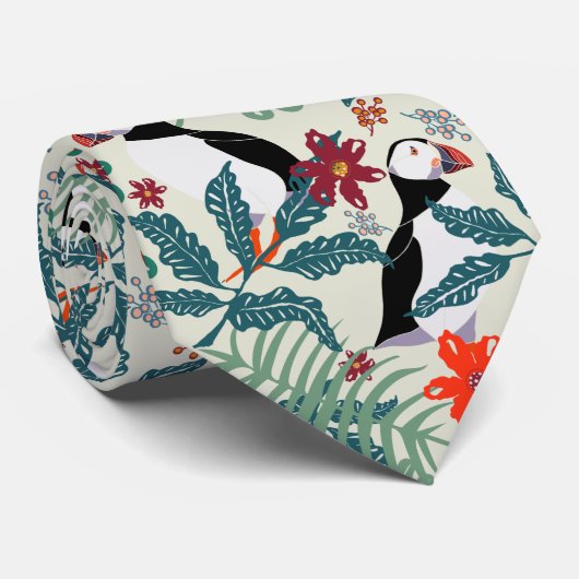 Cravate Motif Puffin Beige Chaud (Roulé)