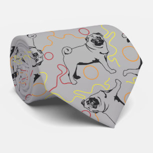 Cravate Motif Pug fond gris