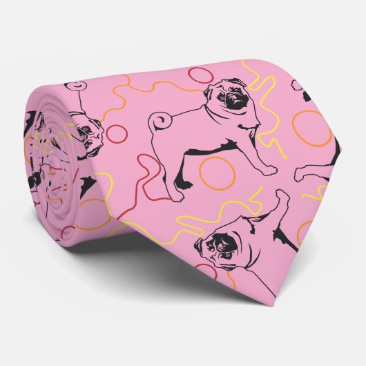 Cravate Motif Pug fond gris (Roulé)