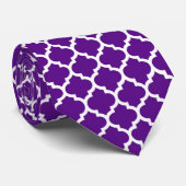 Cravate Motif Quatrefoil Marocain Blanc Violet #5 (Roulé)