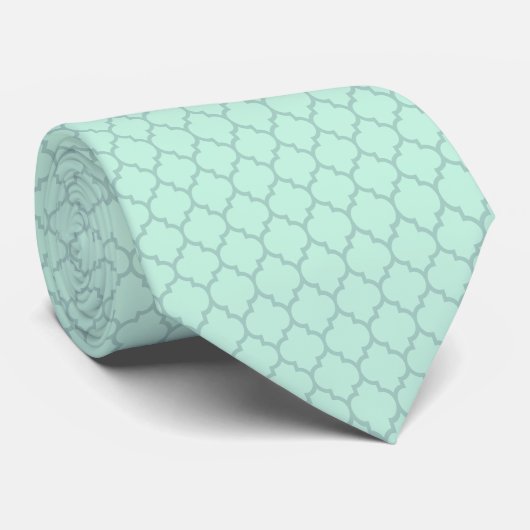 Cravate Motif Quatrefoil Tones Vert Mint (Roulé)