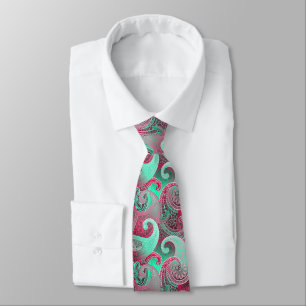 Cravate Motif Raspberry et Aqua Paisley