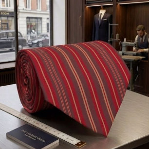 Cravate Motif rayé doré bordeaux rouge vintage classique