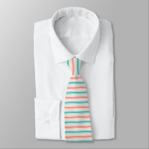 Cravate Motif rayé élégant : sarcelle, corail et blanc