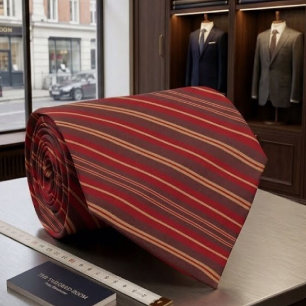 Cravate Motif rayé or bordeaux rouge vintage classique