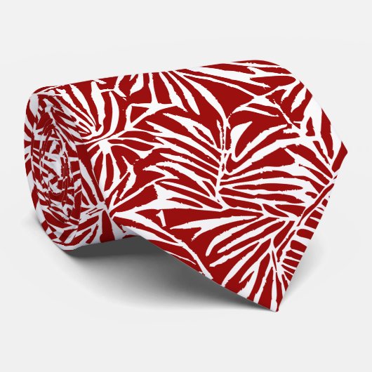 Cravate Motif Répétant à feuilles tropicales blanches et r (Roulé)