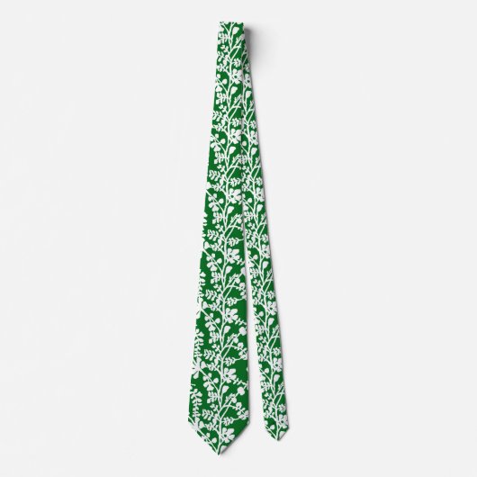 Cravate Motif répété Floral Vert Et Blanc (Devant)